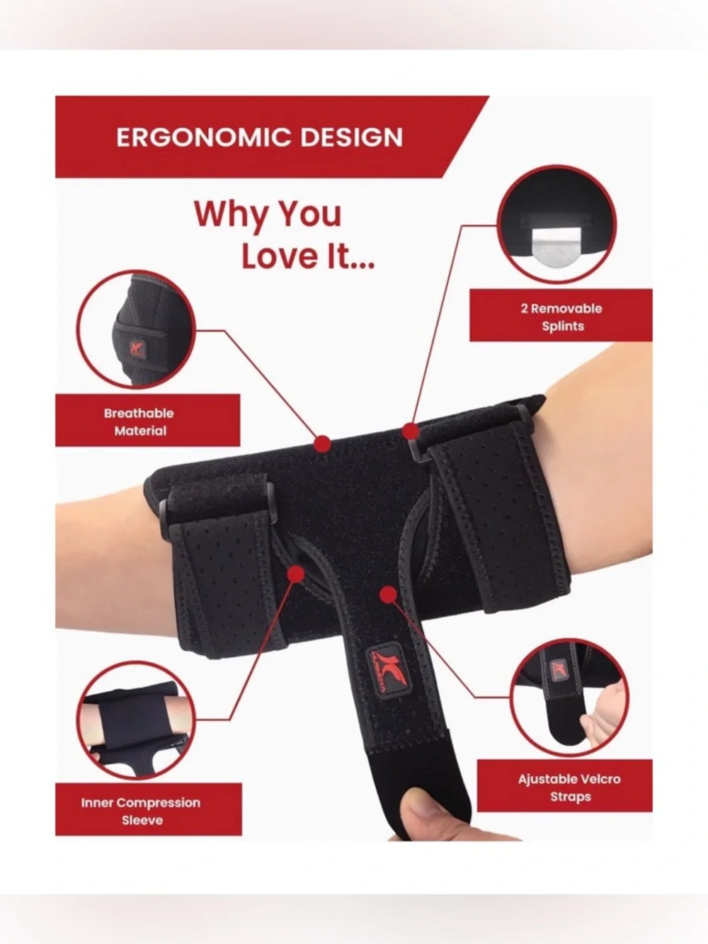 Adjustable Elbow Brace with Removable Splints - Support & Compression (M) - Picture 4 of 6